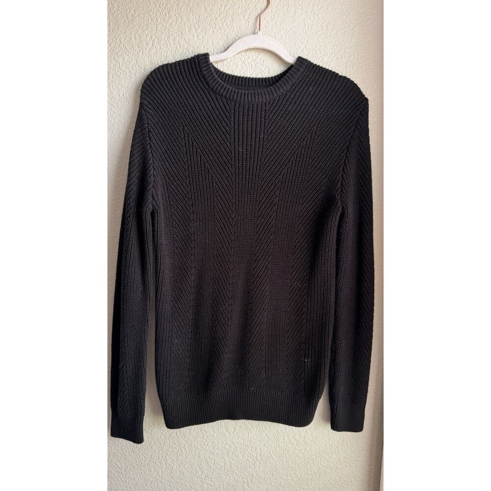 H&M Men's Black Textured Knit Crewneck Sweater Medium Cotton Blend